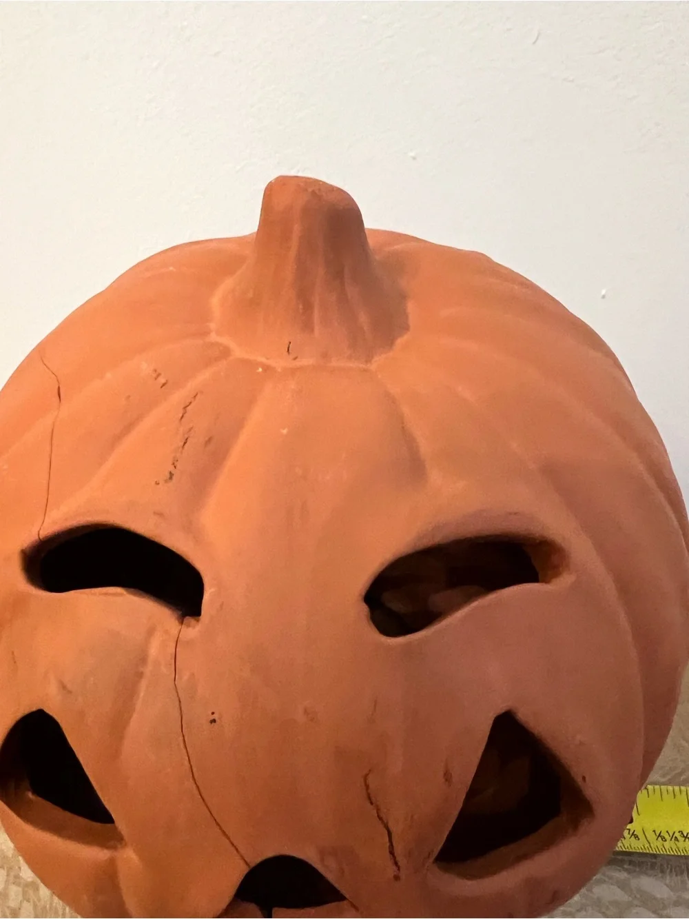 Two Faces- Vintage Terracotta Orange Ceramic Jack-O'-Lantern Pumpkin -